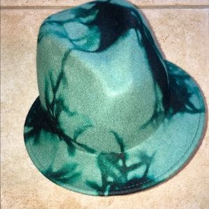 Fedora Italian forest green wool felt tie dyed.